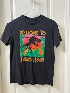 abercrombie kids Black Jurassic Park Graphic Tee with Neon Dino Print